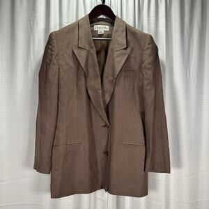 VTG Christian Dior Blazer Jacket Brown 2 Button Women's Size 12 USA 90s Y2K
